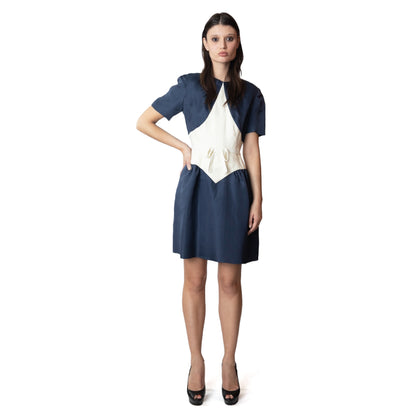Bill Blass Navy & Cream Colorblock Short Dress
