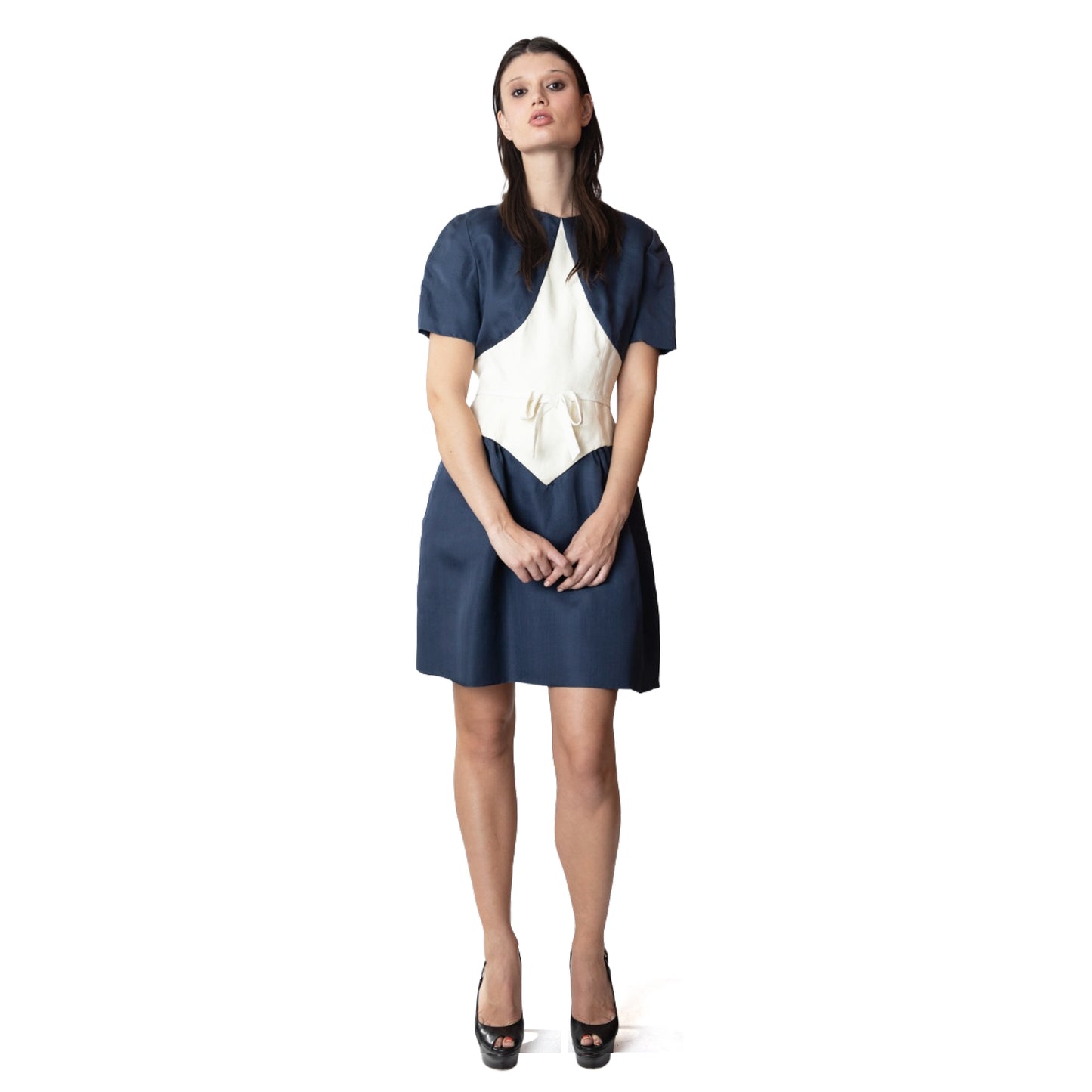 Bill Blass Navy & Cream Colorblock Short Dress