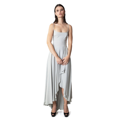Rifat Ozbek Vintage Gray Spaghetti Strap Tiered Ruffle Dress