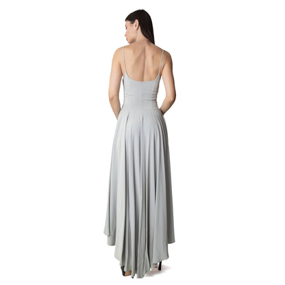 Rifat Ozbek Vintage Gray Spaghetti Strap Tiered Ruffle Dress