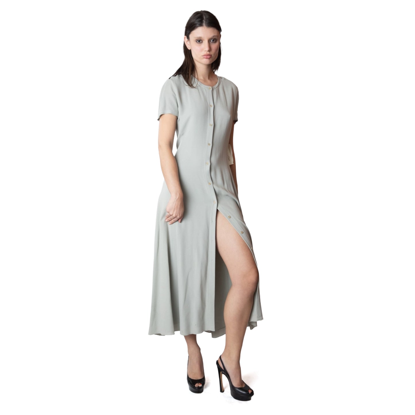 Calvin Klein Collection 100% Silk Button-Front Maxi Dress