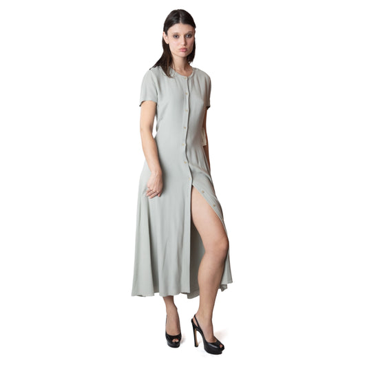 Calvin Klein Collection 100% Silk Button-Front Maxi Dress