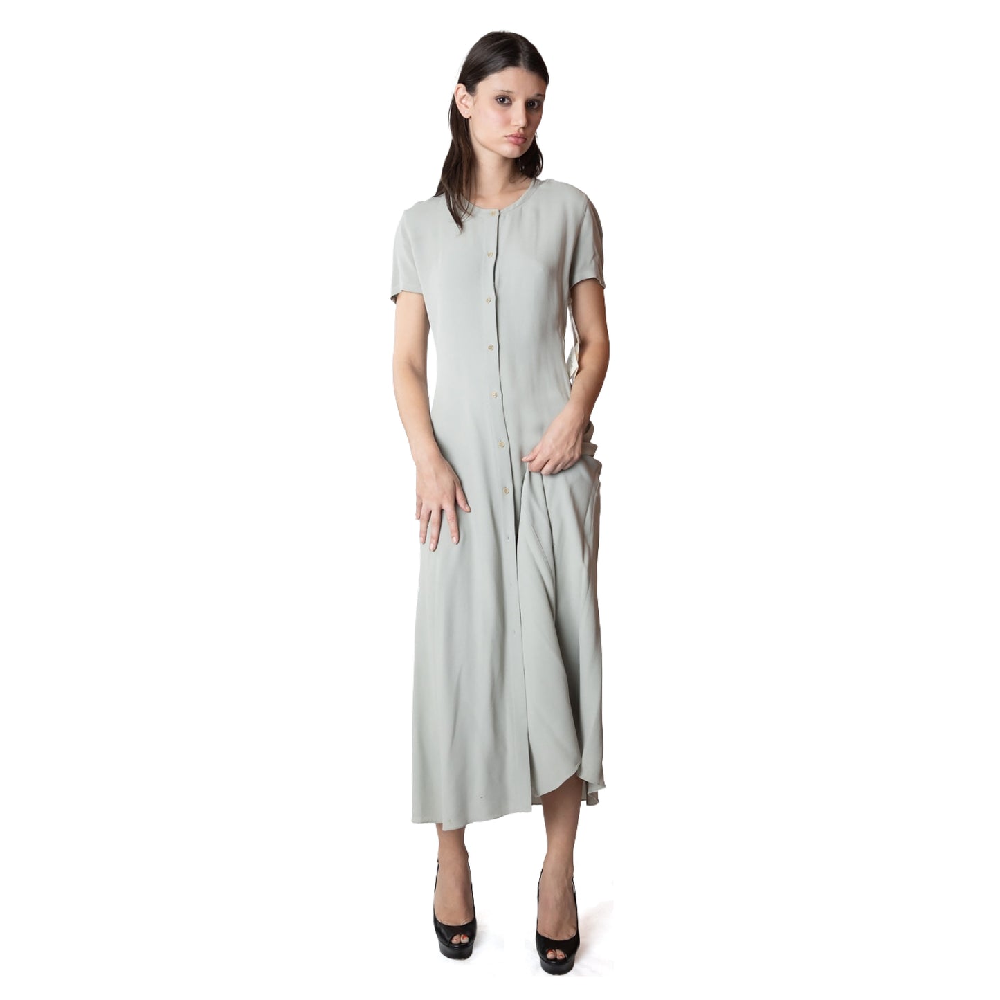 Calvin Klein Collection 100% Silk Button-Front Maxi Dress