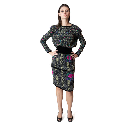 Miss O by Oscar de la Renta Abstract Floral Set with Velvet