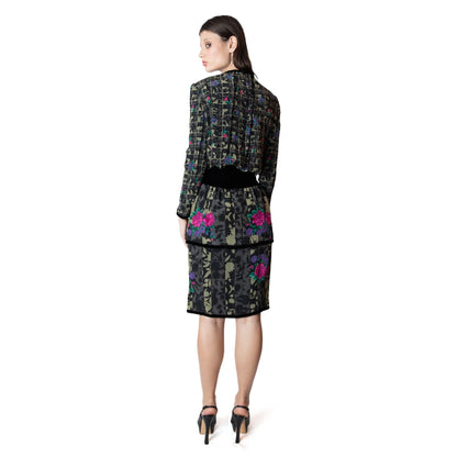 Miss O by Oscar de la Renta Abstract Floral Set with Velvet