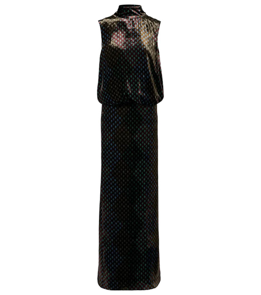 Dries Van Noten Draped Printed Velvet Maxi Dress